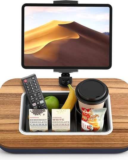 Lap Beanbag Tablet Pillow Stand,Adjustable iPad Holder with Snack Bowl,360° Rotating Clip for 4.7-13" Kindle,Phone,Tablet.Ideal for Hands-Free Reading and Relaxation on Bed,Couch,Recliner,Gray