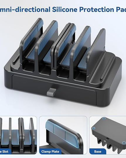 KDD Vertical Laptop Stand with Drawer - 7-in-1 Space-Saving Laptop Holder with Gravity Locking Fits MacBook, Dell, HP, Chromebook, Surface Pro, Tablet, Cell Phone, Switch, Keyboard Desktop Organizer