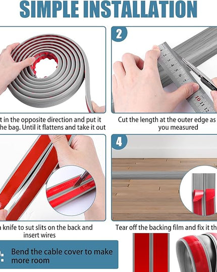 Floor Cord Covers for Wires 20FT Cable Hider Wire Cover Self Adhesive Cord Hider Floor for Offices, Homes, Workshops, Warehouses Cable Cavity 0.39" W x 0.27" H