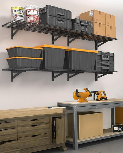 4 Pack Heavy Duty Garage Wall Shelving Set (1.5x4ft), Wall Mounted Garage Shelves 1400lbs Capacity, 18"x96" Shelf Storage Rack Floating Shelves, Black