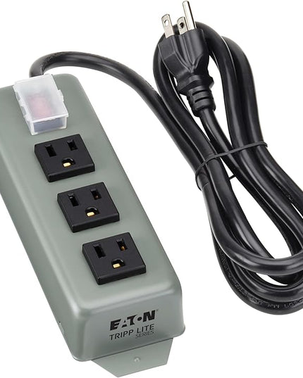 Eaton Tripp Lite Series 3-Outlet Heavy Duty Power Strip, Metal, Mountable (Wall Mount & Under Desk), 6ft Extension Cord, On/Off Switch Cover, Industrial Garage Shop Work Bench Applications (3SP)