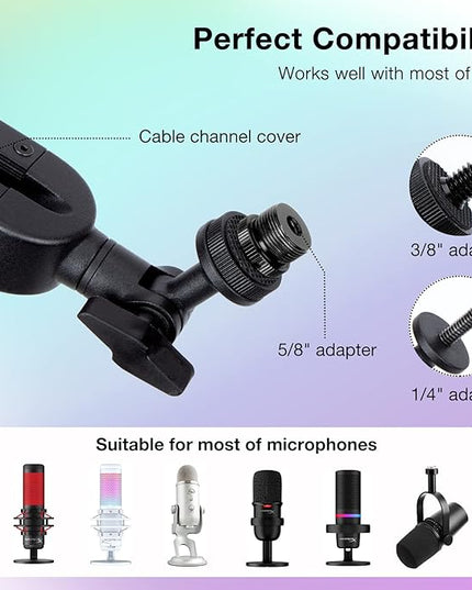 Boom Arm with RGB Light - Mic Arm for HyperX QuadCast, Blue Yeti, Shure SM7B, Rode and Most Gaming Mic, Height adjustable Mic Boom Arm Microphone Arm, Desk Mic Stand for Most USB Microphone By SUNMON