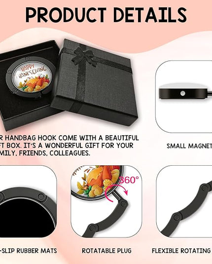 YAZMEEN Thanksgiving Turkey Foldable Purse Hook for Table, Happy Thanksgiving, Women's Handbag Hanger Holder, Portable Purse Table Hanger, Funny Desk Hook Gifts for Women Mom Wife Sister Friend BFF