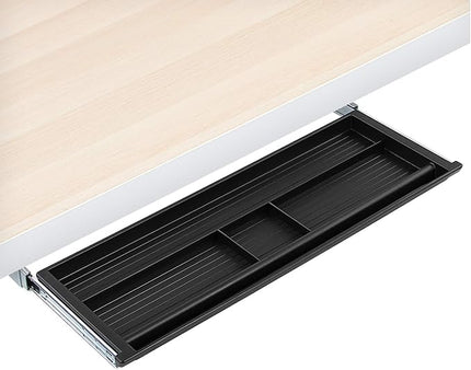 Mount-It! Under Desk Pencil Drawer – Sliding Hidden Storage Tray for Office Supplies, 4-Compartment Organizer with Smooth Glide Rails, Fits Wood Desks, 21.2” Wide, Black