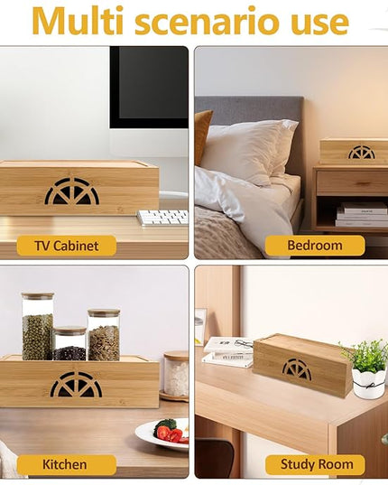 Bamboo Cable Management Box,Extra Large Cord Organizer Box,Power Strips Hider,Plug Strip Cord Box,Outlet Holder,Cords Concealer,Wires Covers,Desk & Floor Tidy Solution (Straight lid)