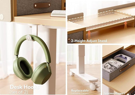 Claiks Standing Desk with Drawers, Stand Up Electric Standing Desk Adjustable Height, Sit Stand Desk with Storage Shelf and Splice Board, 55 Inch, Natural