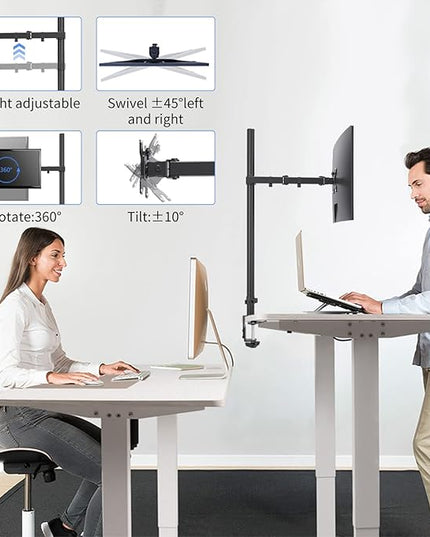 Pholiten Extra Tall Single Monitor Desk Mount Stand with 31.5inch Pole for 13 to 32 inch Screens,Fully Adjustable Monitor Arm Mount for Desk,Holds up to 22lbs