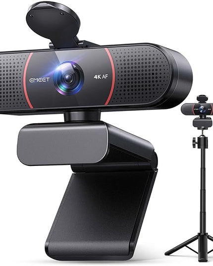 EMEET C960 4K Webcam with Tripod, 4K UHD Sony Sensor, 3 Adjustable Height Mini Tripod w/Privacy Cover, PDAF Auto Focus, Dual Noise-Cancelling Mics, Auto Light Correction, Perfect for Online Meetings