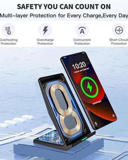 Wireless Charger Station,15W Desk Wireless Charging Stand 20W USB C Adapter for Apple iPhone 17 Pro/17/17/Air/16 Pro/16E/16 Plus/15/14/13,Samsung Galaxy S25/S24/S23/S22/Z Flip Fold/Note 20,Google etc