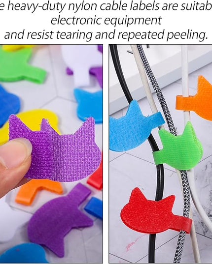 32 PCS Cat-Shaped Cable Labels - Reusable Write-On Cord Organizers for Wires, Chargers, Electronics | 8 Color Kitty Wire Labels for Home & Office