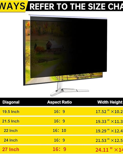 DEJIMAX 27 Inch Computer Privacy Screen for 16:9 Computer Monitor, Anti-Blue Light Monitor Privacy Screen Filter, Anti-UV Computer Shield, Hanging Type