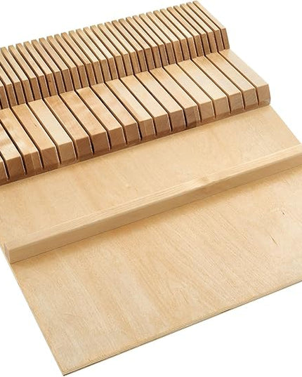 Rev-A-Shelf Dual Row Trim To Fit Knife Block Drawer Organizer with Storage Holder for Kitchen Utensils, 55 Slot Cutlery Tray, Wood, 4WDKB-1