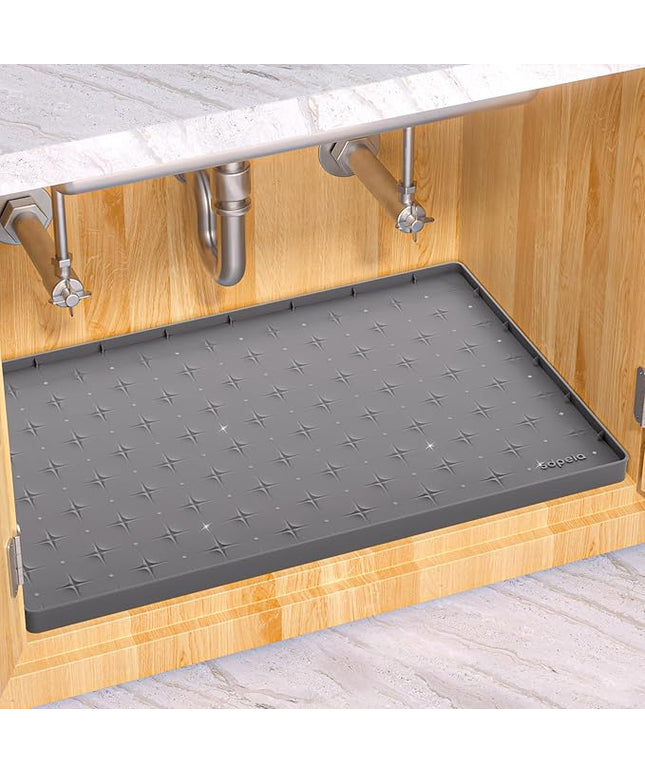 Sdpeia Under Sink Mat 22"×22" Waterproof Silicone Cabinet Liner & Sink Protector for Kitchen & Bathroom, Multi-Purpose Organizers Tray for Pets, Laundry, Cat Litter Mat,Gray