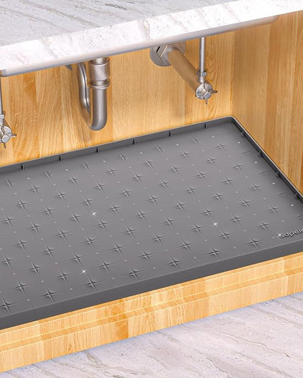 Sdpeia Under Sink Mat 19"×19" Waterproof Silicone Cabinet Liner & Sink Protector for Kitchen & Bathroom, Multi-Purpose Organizers Tray for Pets, Laundry, Cat Litter Mat,Gray