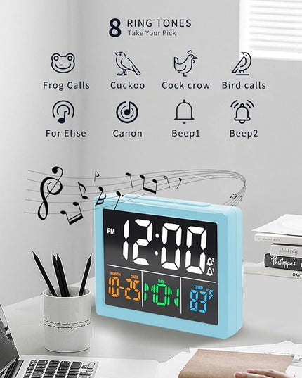 Digital Alarm Clock, with 5.5" Large LED Time Display, Adjustable Alarm Volume, 6 Level Brightness, Alarm Settings, USB Charger, Temperature Detect, Snooze, Clocks for Bedroom, Bedside, Desk, Blue