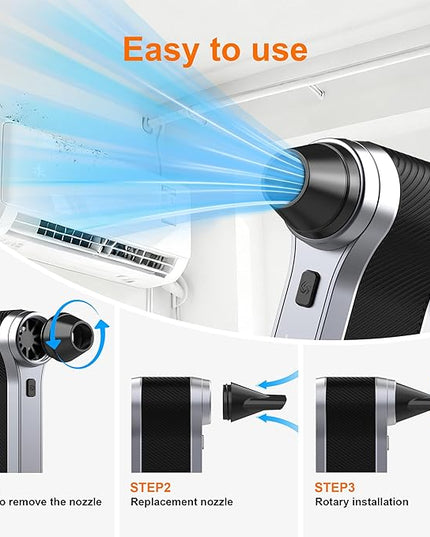 Electric Air Duster-130000RPM Compressed Air Duster with Brushless Motor,3-Gear Speeds - Snow Blower, 4pcs Nozzles - Air Duster for Keyboard,Car,PC,Home,Outdoor,Snow and Leaves Cleaning