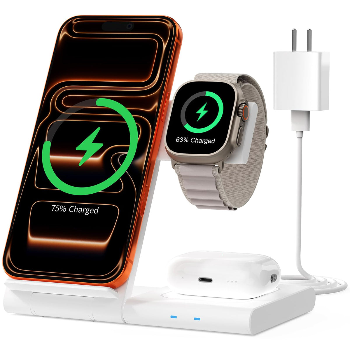 New Travel Portable Wireless Charger: for Apple Charging Station 3 in 1 Charger Stand Multiple Devices for Apple - iPhone 17 16 15 14 Pro Max 13 12 11 - Watch 2-11 SE Ultra Series - Airpods 4 3 2 Pro