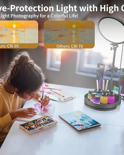 Selfie Light Kit for Desk and Laptop,55W Dimmable Full Screen Ring Light,with Rotating Storage Box,Pen Holder Stand,Phone Holder and Controller (White-RGB, 10.5)