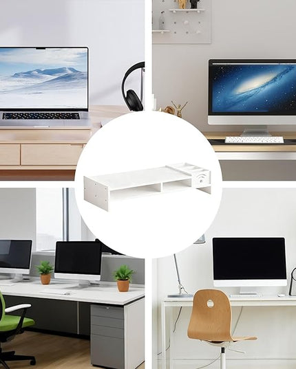 Two Tier Shelf Monitor Stand For Desk, 4.3 Inch Height Monitor Riser With Storage Organizer, Desktop Computer Riser, For Home