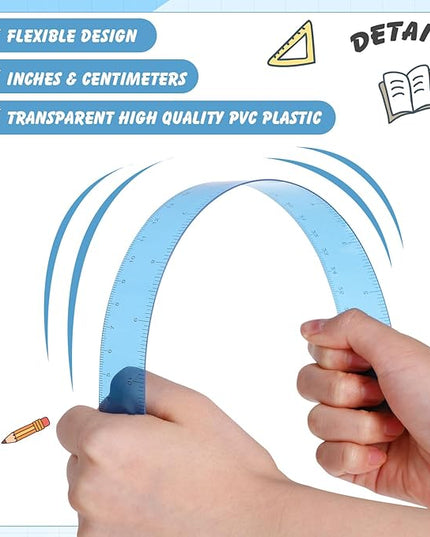 ForraFun 60 Pcs Plastic Clear Rulers 12 Inch, Transparent Assorted Color Ruler Bulk, with Imperial and Metric Scales for Home Office Supplies, Available in 6Colors(Rainbow)