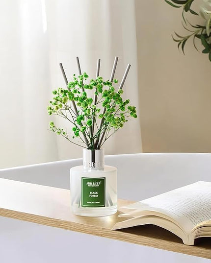 Airkeep Reed Diffuser Set,3.38 fl oz (100 ml) - Black Forest Oil Diffusers with 8 Reed Sticks, Home Fragrance Reed Diffuser for Bathroom Shelf Decor