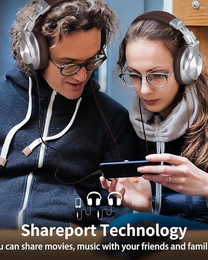 OneOdio A71 Hi-Res Studio Recording Headphones - Wired Over Ear Headphones with SharePort, Monitoring Mixing Foldable Headset with Stereo Sound, 3.5/6.35MM Jack for PC Computer DJ Guitar-Silver