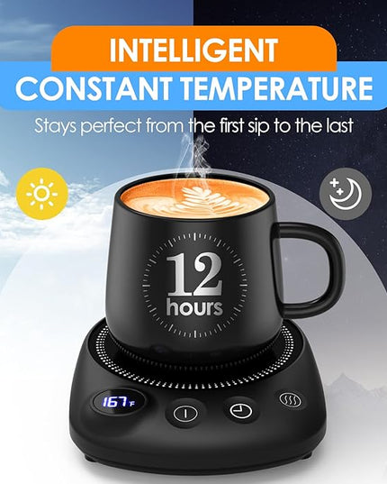 KitchekShop Coffee Mug Warmer - Fastest Heating & Highest Temperature, Coffee Cup Warmer for Desk Auto Shut Off, 4 Temp Settings & 1-12H Timer, Smart Electric Beverage Warmer for Coffee, Tea (Black)