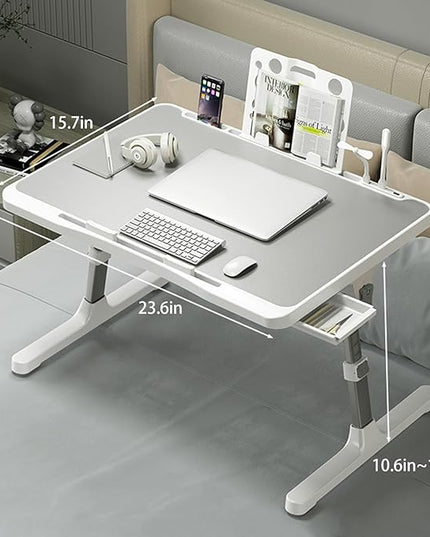 SIDIANBAN Laptop Desk for Bed, Adjustable Bed Table with USB Charge Port, Foldable Laptop Table with Storage Drawer, Portable Laptop Bed Desk Tray for Eating Working Writing Reading (Black)