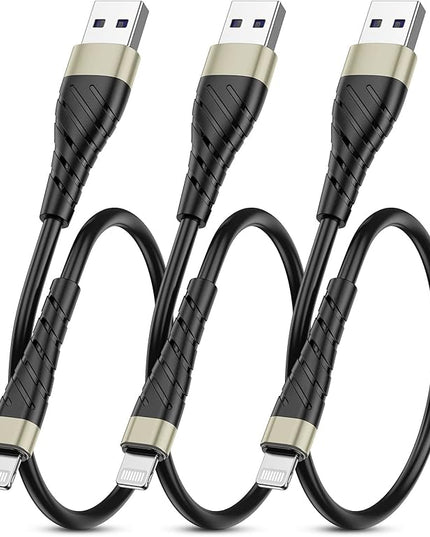 OIITH MFi Certified Short for iPhone Charger Cable 3 Pack 1 Ft, 12 inch for Lightning Charging Cord, Fast 2.4A for iPhone Data Cord Compatible with iPhone12/11/XS/Max/XR/X/8/8P/7P/6/iPad - Gold