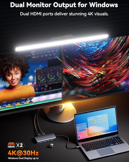 QUUGE Docking Station Dual Monitor 2 HDMI, 7 in 1 USB C Hub with Dual HDMI 4K, PD Charging, 5Gbps USB 3.0, 3 USB2.0, USB C Docking Station for MacBook Pro/Dell XPS/HP/Lenovo/Surface/Yoga etc