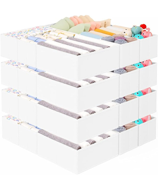 Criusia 26 Pack Drawer Organizer for Clothes, Foldable Dresser Dividers with 3 Sizes, Fabric Storage Bins – White