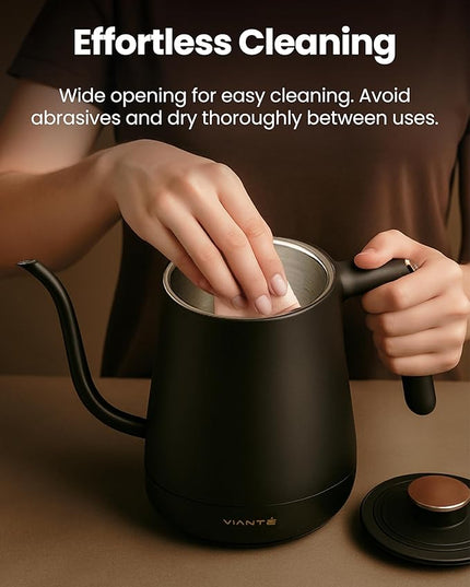 Vianté Electric Gooseneck Kettle with Precise Temperature Control. Pour Over Coffee & Tea Kettle. Boil-Dry Protection & Keep Warm Function. Stainless Steel, BPA-Free. Includes V60#2 Filters. 0.8L