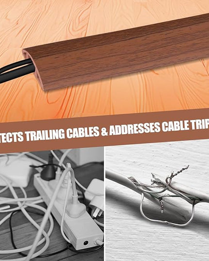 Floor Cord Cover Self Adhesive Cord Hider,3.3FT Cable Management, Extension Strip Protector for Wires, Prevent Cable Trips for Offices, Gyms, Exhibitions Cavity:0.47"(W) x0.35(H) Wood Red Teak