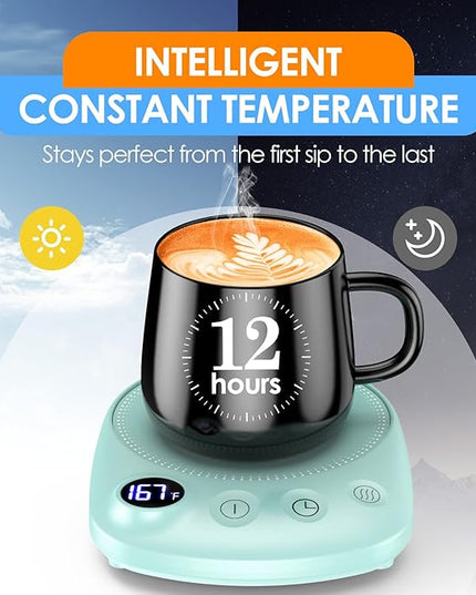 KitchekShop Coffee Mug Warmer - Fastest Heating & Highest Temperature, Coffee Cup Warmer for Desk Auto Shut Off, 4 Temp Settings & 1-12H Timer, Smart Electric Beverage Warmer for Coffee, Tea (Green)