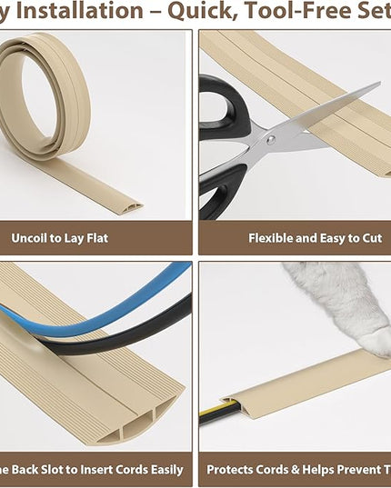 ZhiYo 6ft Cord Hider Floor, Soft PVC Cord Covers for Wires on Floor, Wire Cover to Hide Extension Cords, Cable Cover Protect Cords & Prevent Trips, Cable Cavity: W0.6in x H0.32in, Ivory