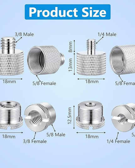 8 Pcs Mic Stand Adapter, Silver 5/8 to 3/8 Microphone Stand Adapter 5/8 to 1/4 Adapter, 3/8 to 5/8 Mic Screw Adapter 3/8 to 5/8 Screw Adapter for Mic Stand, Camera Tripod,Mount Holder