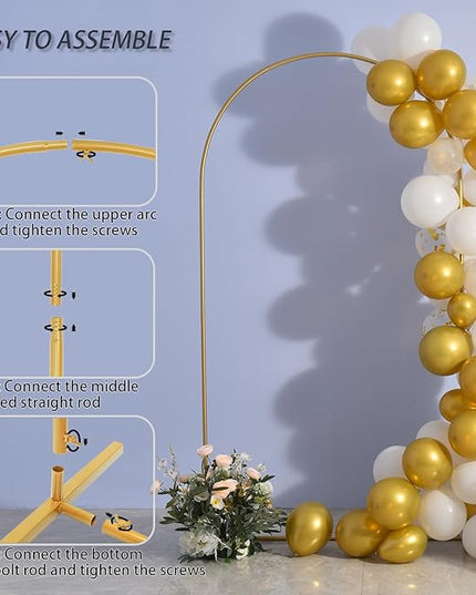 Vincidern 7.2 ft Balloon Arch Backdrop Stand Gold, Wedding Arch for Birthday Party, Bridal Baby Showers, Wedding Ceremony Arch Frame Metal