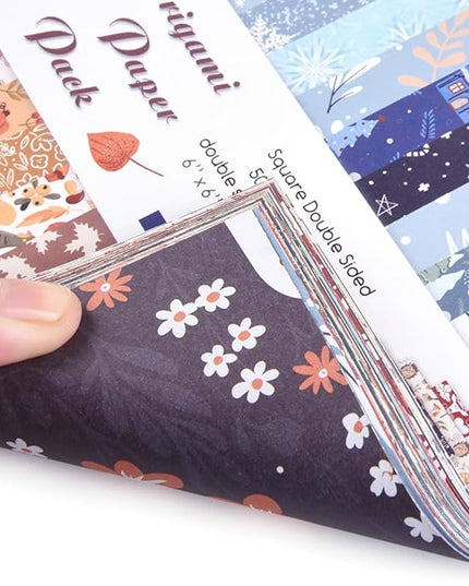 Origami Paper Kit 50 Sheets 70GSM 6 Inch Square Double Sided Color 50 Vivid Japanese Washi Chiyo Colors for Hand Crafts Origami Paper Arts Creativity.Winter