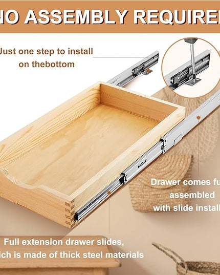 Menkxi 2 Set Pull out Tray Cabinet Organizer Wooden Pull Drawers storage Slide out Pantry Shelf for Base Cabinet Kitchen Gentle Close Fully Assembled Accessories(Wood Color,12'' X 21'' X 3")