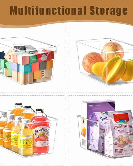 12 Pack Middle Organizers and Storage, Pantry Organization and Storage Bins, Cabinet Organizer, Clear Plastic Storage Containers with Handle，Acrylic Storage Bins for Cabinet, Fridge