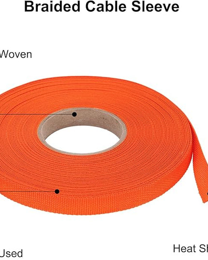 MECCANIXITY Braided Cable Sleeves Heat Shrinkable Fabric Sleeving, 5/16" 60ft Orange 2:1 Ratio Heat Shrinkable Cord Protector for Harness Cable, Network Cable Protection, Cable Management