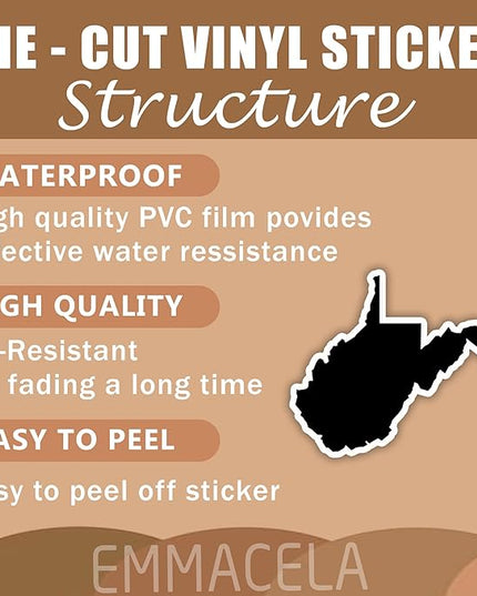 (3PCS) West Virginia State Map Stickers, US State Stickers - Waterproof Vinyl Decals for Tumblers, Water Bottles, Laptops, Books, Scrapbooks, Great for West Virginia Lovers 3 x 2.7 Inch