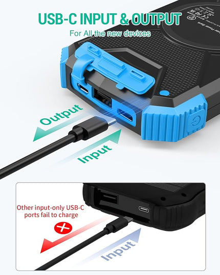 BLAVOR Solar Power Bank 10,000mAh, Portable Wireless Charger, 20W Fast Charging External Battery Pack with USB C for Cell Phones, Solar Panel Charging with Dual Flashlight for Camping
