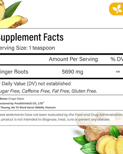 FreshDrinkUS, Premium 10oz Natural Ginger Roots, Cut and Sifted, 100% Natural & Pure from Ginger Roots, Ginger Tea, Ginger Loose Herbal Tea, No Additives, No Caffeine, Vegan