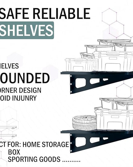 4-Pack 2x4ft Garage Wall Shelving, 4 Shelf Total 16 ft(L) Garage Shelving Wall Mounted, Heavy-Duty Storage Shelves, Perfect for Holding Storage Bins, Sporting Goods, Tools, and More Space-Saving