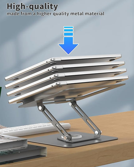 ALASHI Laptop Stand for Desk with 360° Rotating Base, Multi-Angle Adjustable Laptop Stands, Foldable Laptop Riser Compatible with 10 to 15.6 Inches PC Computer, Grey
