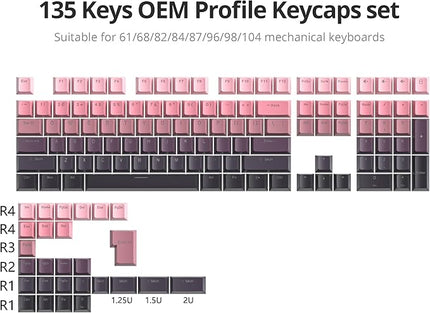 Guffercty kred 135 Key Gradient Keyboard Keycap Set Backlit, OEM Profile-PBT Material-Translucent Characters Compatible with MX Switches(Rosabean)