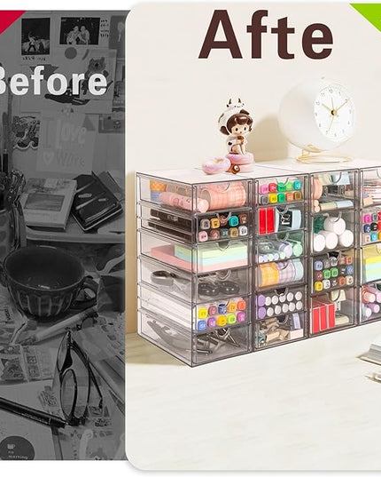 VZKAH Acrylic Organizer with Drawers | 20 Drawers 4 Sets | Desk Organizer and Storage, Clear Makeup Organization, For Office/Art Supply/Craft Storage and Organization
