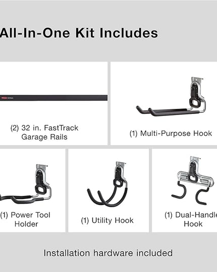 Rubbermaid FastTrack Garage Storage System Tool Hanging Kit, Wall Mount Holder for Garden Lawn Tools/Garage/Home Organization