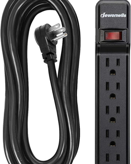 DEWENWILS 25FT Power Strip Surge Protector, 6-Outlet Strips with Low Profile Flat Plug, 15 Amp Circuit Breaker, 500 Joules, Wall Mount, UL Listed